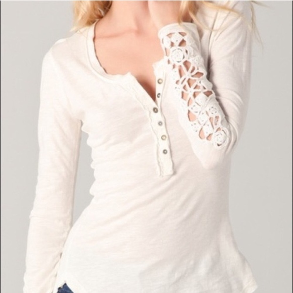 Free People Crochet cuff Henley